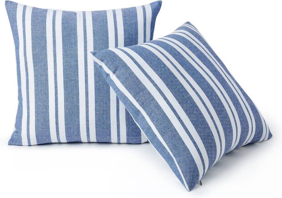 Kussenslopen Set van 2 (60 x 60 cm) Franca Blue Stripes Decoratieve Grote Vierkante Kleurrijke Wasbare Eco Katoen Gooi Kussenslopen voor woonkamer bank slaapkamer huis en hotel