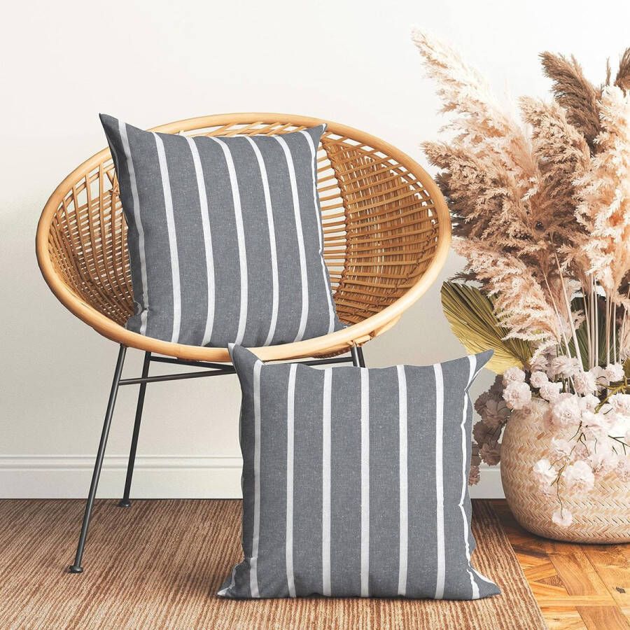 Kussenslopen Set van 2 (60 x 60 cm) Roma Grey Stripes Decoratieve Grote Vierkante Kleurrijke Wasbare Eco Katoen Gooi Kussenslopen voor woonkamer bank slaapkamer huis en hotel