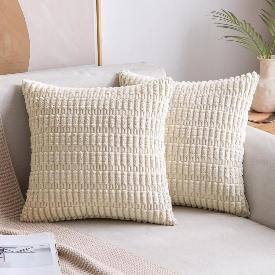 Kussenslopen set van 2 corduroy crèmewit 40 x 40 cm boho decoratief woonkamer bank slaapkamer