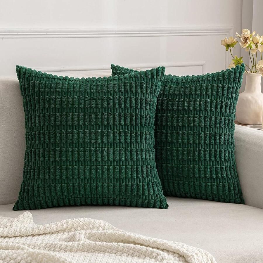 Kussenslopen set van 2 corduroy vierkant donkergroen 40 x 40 cm woonkamer bank slaapkamer rustiek modern boerderij boho interieur