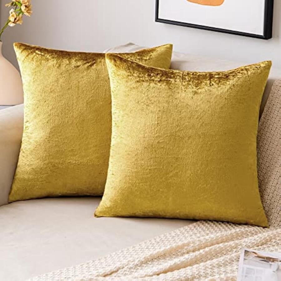 Kussenslopen set van 2 fluweel goudkleurig decoratief 40 x 40 cm voor woonkamer bank slaapkamer