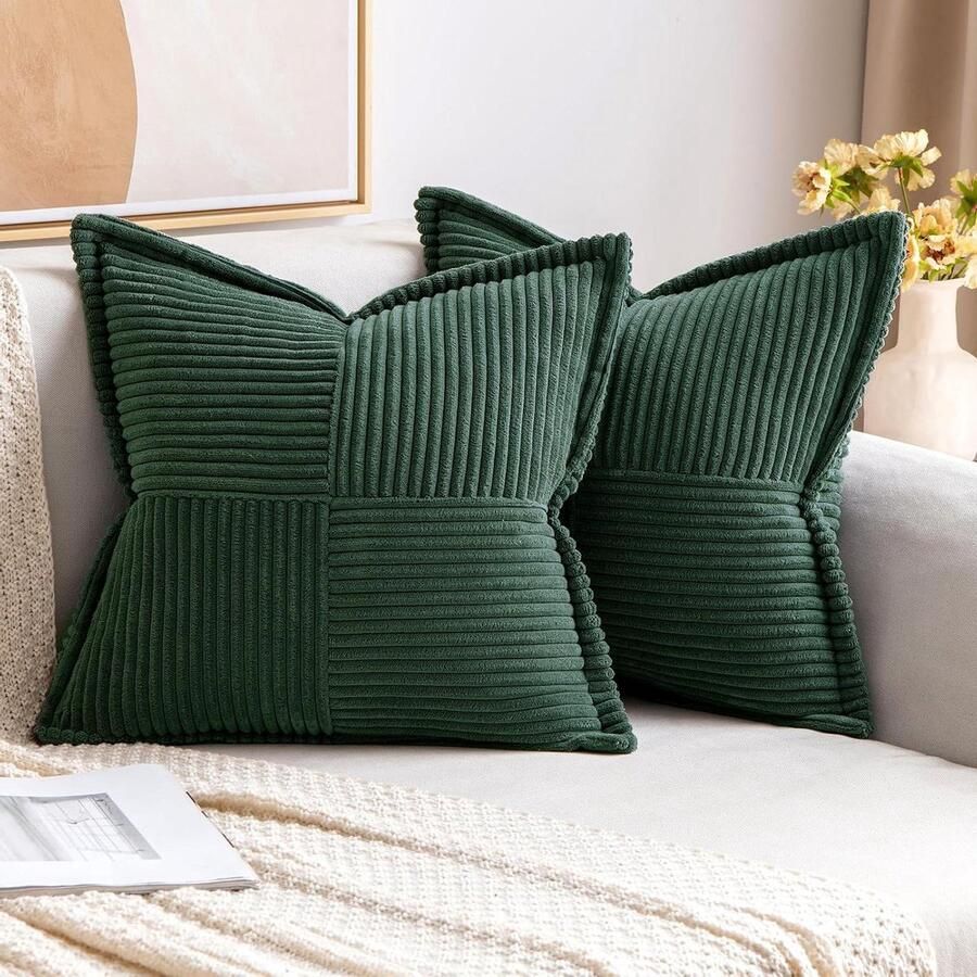 Kussenslopen set van 2 stuks kerstdecoratie moderne patchwork zachte kussenslopen voor thuis winterdecoratie bank donkergroen 45 x 45 cm