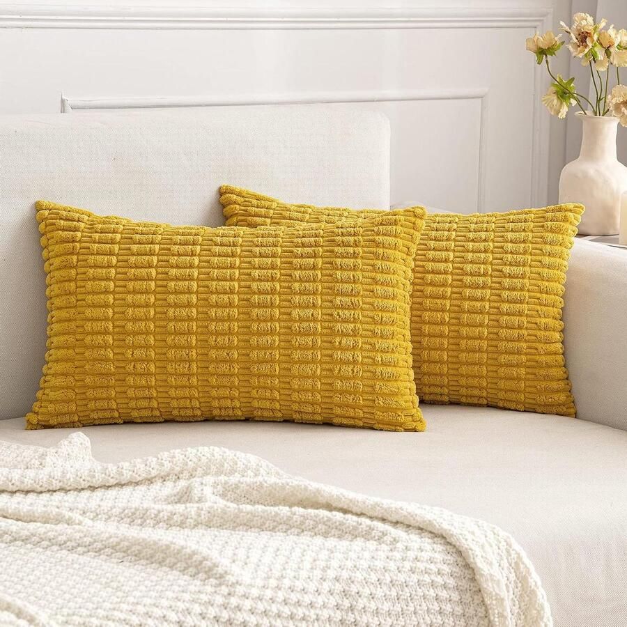 Kussenslopen set van 2 vierkant corduroy geel 30 x 50 cm woonkamer bank slaapkamer rustiek modern boerderij boho interieur