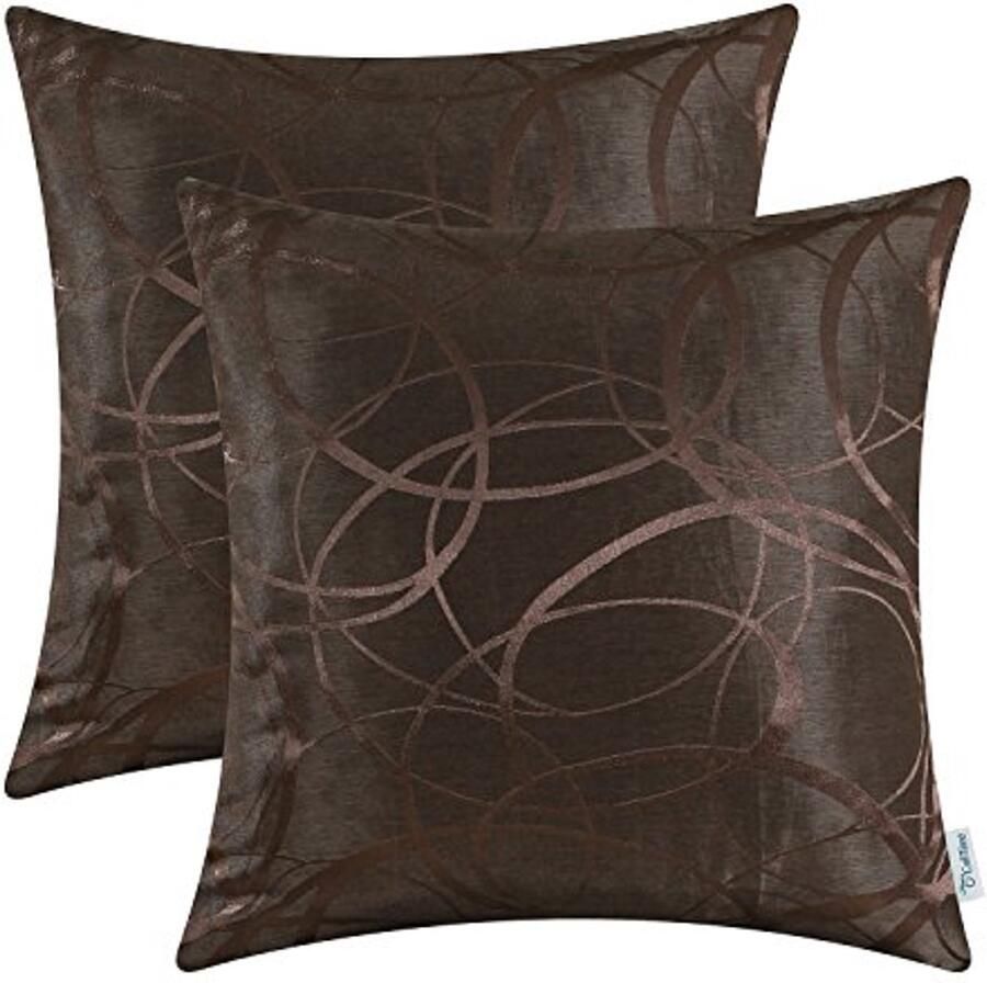 Kussenslopen Set van 2 voor Bank Modern Geometrisch Ontwerp met Contrasterende Cirkels Glanzend en Mat 45x45 cm Koffiebruin