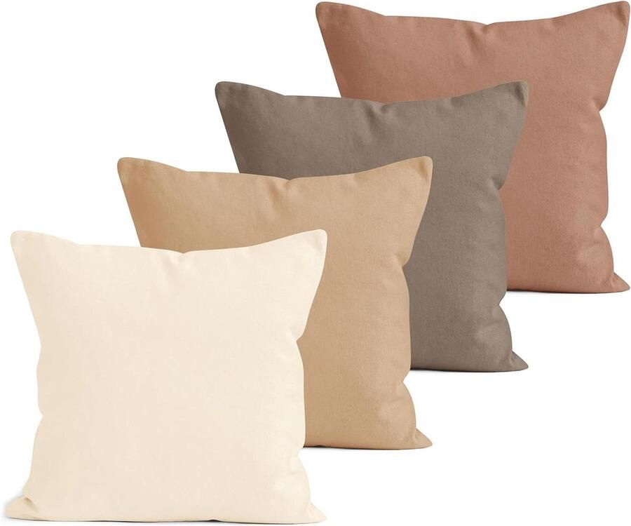 Kussenslopen set van 4 (45x45 cm) Beige Combo Groot vierkant katoenen canvas Effen decoratief en kleurrijk Wasbaar Woonkamer bank slaapkamer huis