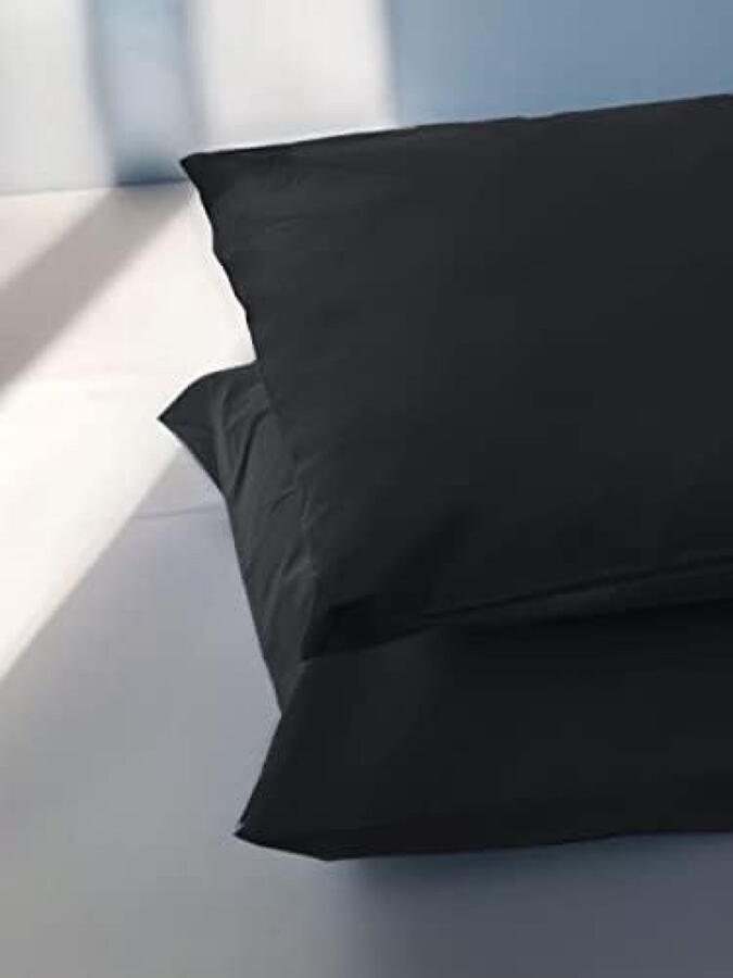 Kussenslopen van 100% puur katoen 50x80 CM Set van 2 Bed Kussen Stoffen met Tassluiting Zwart
