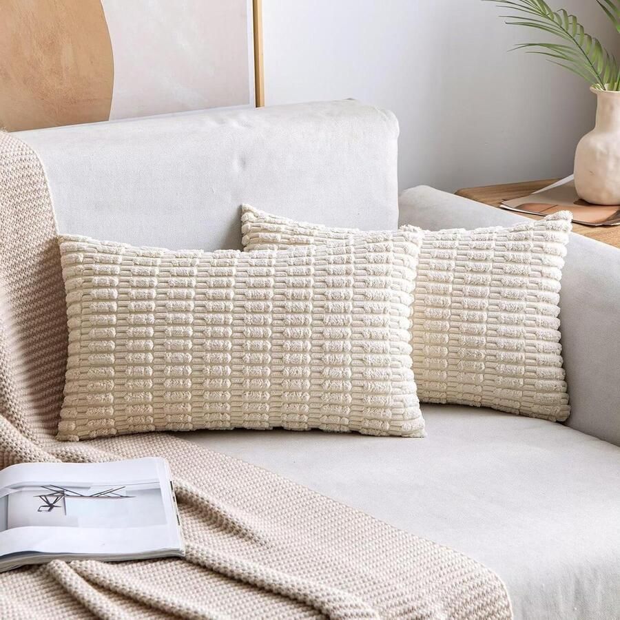Kussenslopen van corduroy set van 2 vierkant crèmewit 40 x 60 cm woonkamer bank slaapkamer rustiek modern boerderij boho interieur