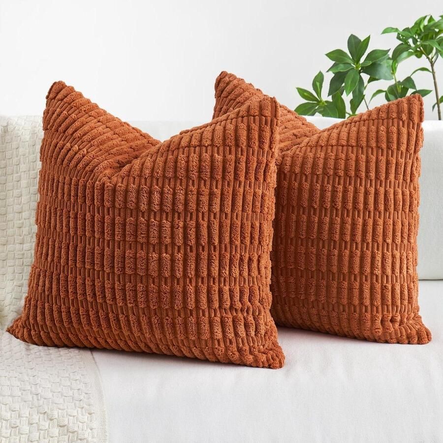 Kussenslopen van corduroy set van 2 vierkant karamel 50 x 50 cm woonkamer bank slaapkamer rustiek modern boerderij boho interieur