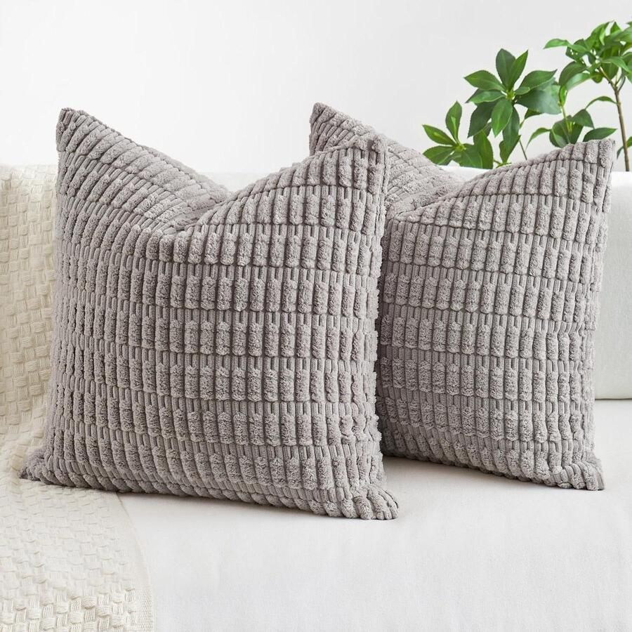 Kussenslopen vierkant corduroy set van 2 lichtgrijs 50 x 50 cm woonkamer bank slaapkamer rustiek modern boerderij boho interieur