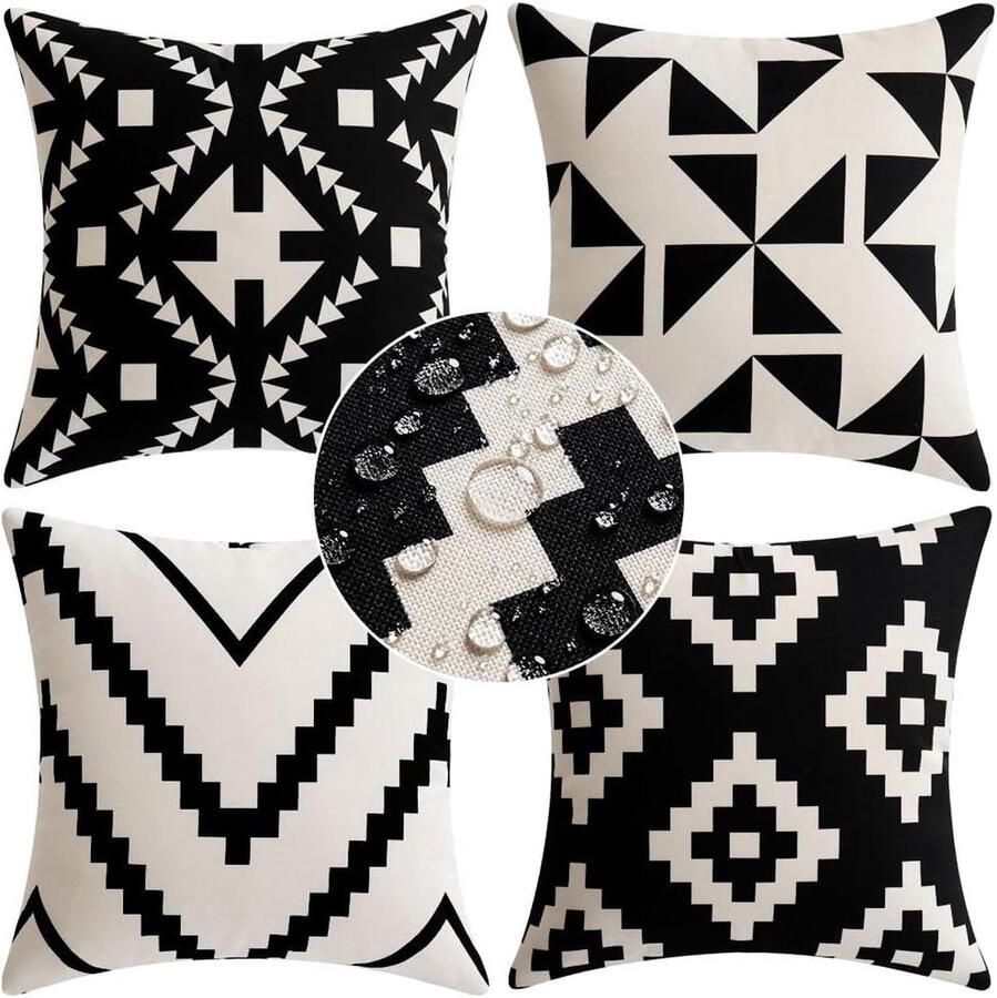 Kussenslopen voor buiten waterdichte kussensloop voor thuis tent park bed bank stoel slaapkamer decoratief balkon 40 x 40 cm zwart