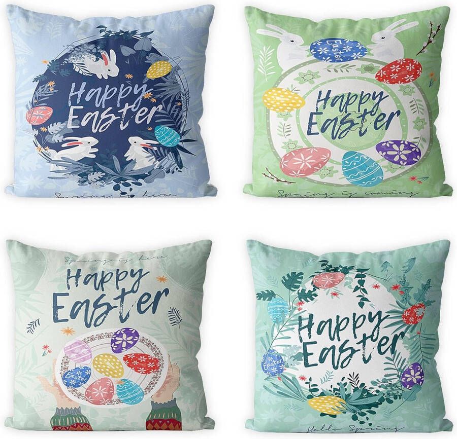 Kussenslopen voor Pasen 4 stuks kussenslopen katoenen linnen kussenovertrekken konijnenkussensloop lenteseizoenen decoratieve kussenovertrek voor bank bed 43 2 x 43 2 cm