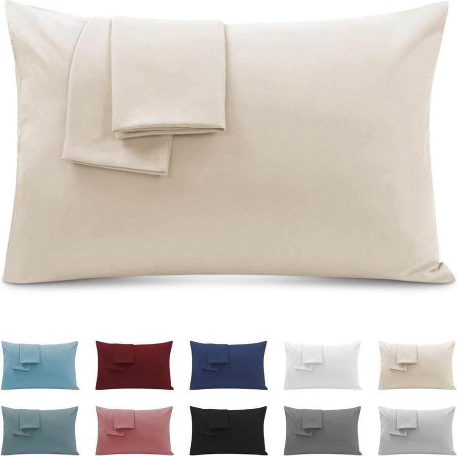 Kussenslopen voor tweepersoonsbed Hypoallergeen Set van 2 Beige Microvezel 40x70cm