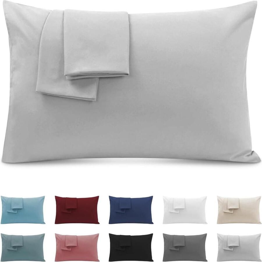 Kussenslopen Voor Tweepersoonsbed Hypoallergeen Set van 2 Lichtgrijs Microvezel 50x90cm