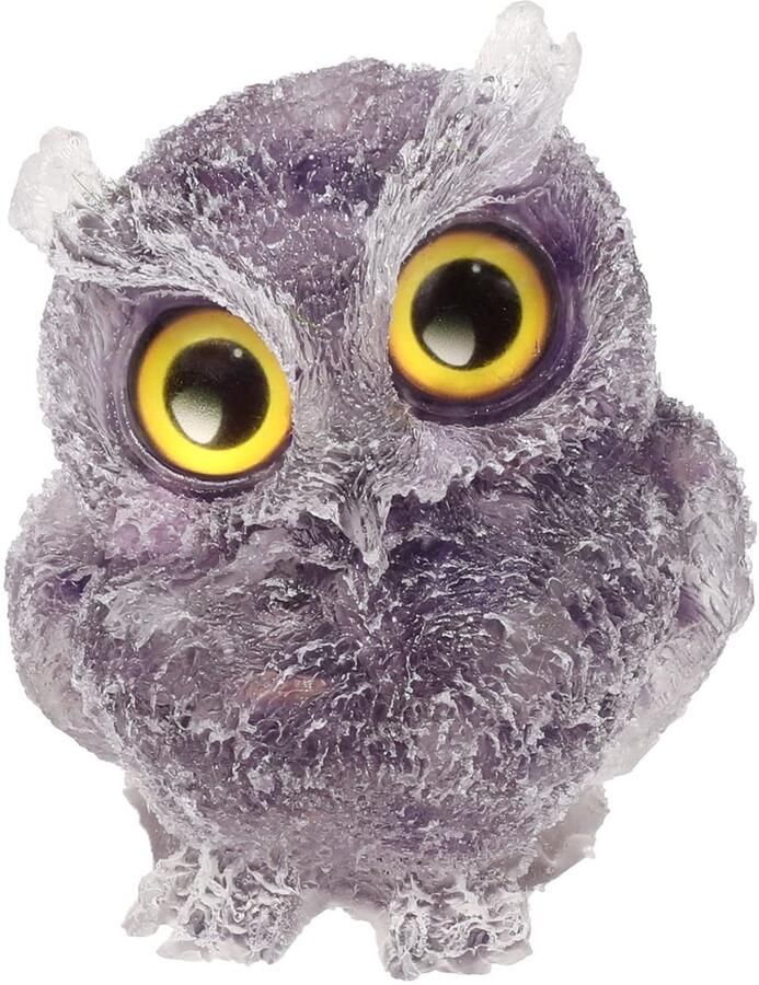 KYEYGWO Amethist schattige kristallen uil beeldje ornamenten mini stenen schreeuwende uil beelden hars dieren sculptuur talisman helende stenen vogels decoratie voor thuis kantoor tafel bloempot micro landschap 6 cm