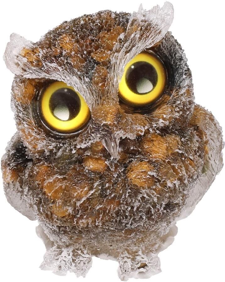 KYEYGWO Tijgeroog schattige kristallen uil beeldje ornamenten mini stenen schreeuwende uil beelden hars dieren sculptuur talisman helende stenen vogels decoratie voor thuis kantoor tafel bloempot micro landschap 7 5 cm
