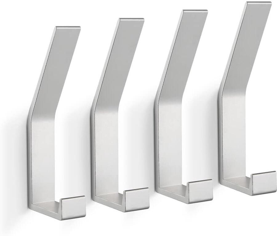 KYOEON Kapstokhaken Wandmontage Kapstokhaken Zilver 4 Stuks Handdoek- en Badjashaken Wandhaken voor Keuken Deur Badkamer Hal en Gang