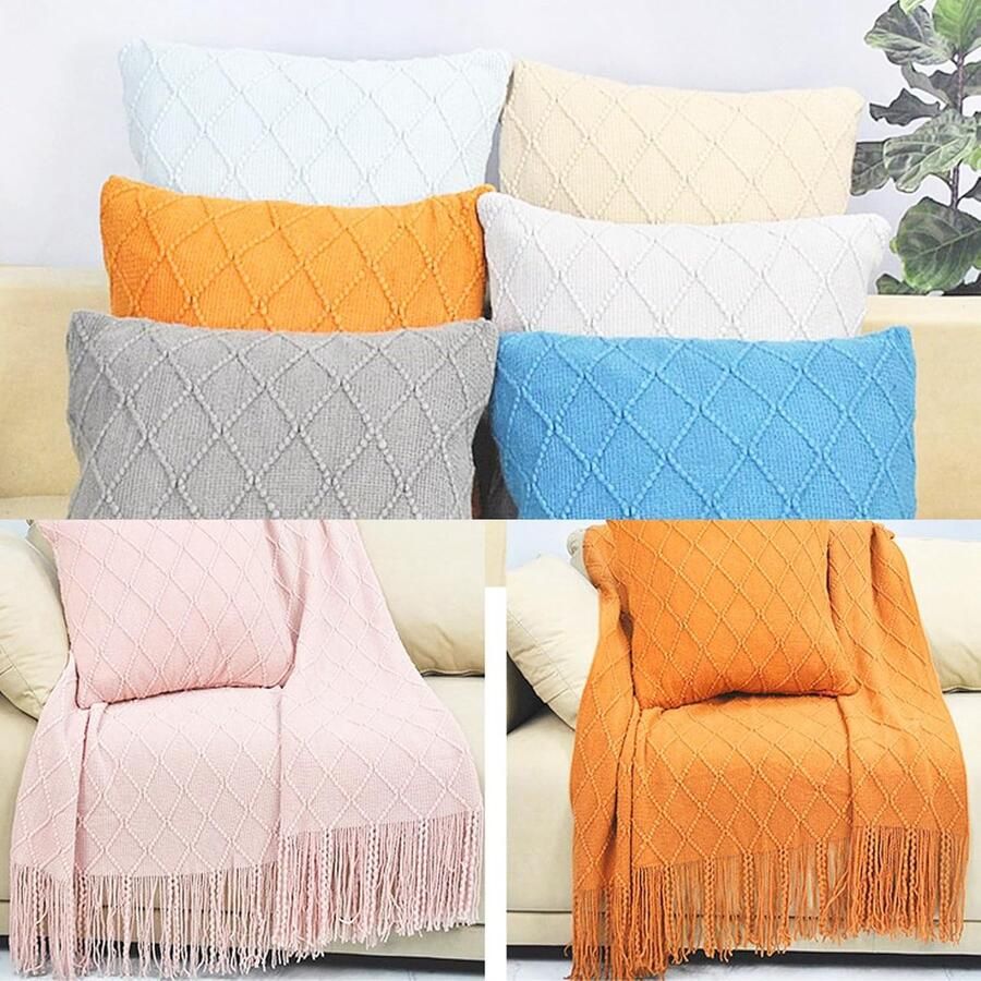 KZQ Gebreide deken bankhoesdeken airconditioningdeken bankdeken voor buiten reisdeken 127*180CM kwastjes dunne deken zomerdeken geschikt voor bank bed slaapkamer kantoor lichtgrijs - Foto 2