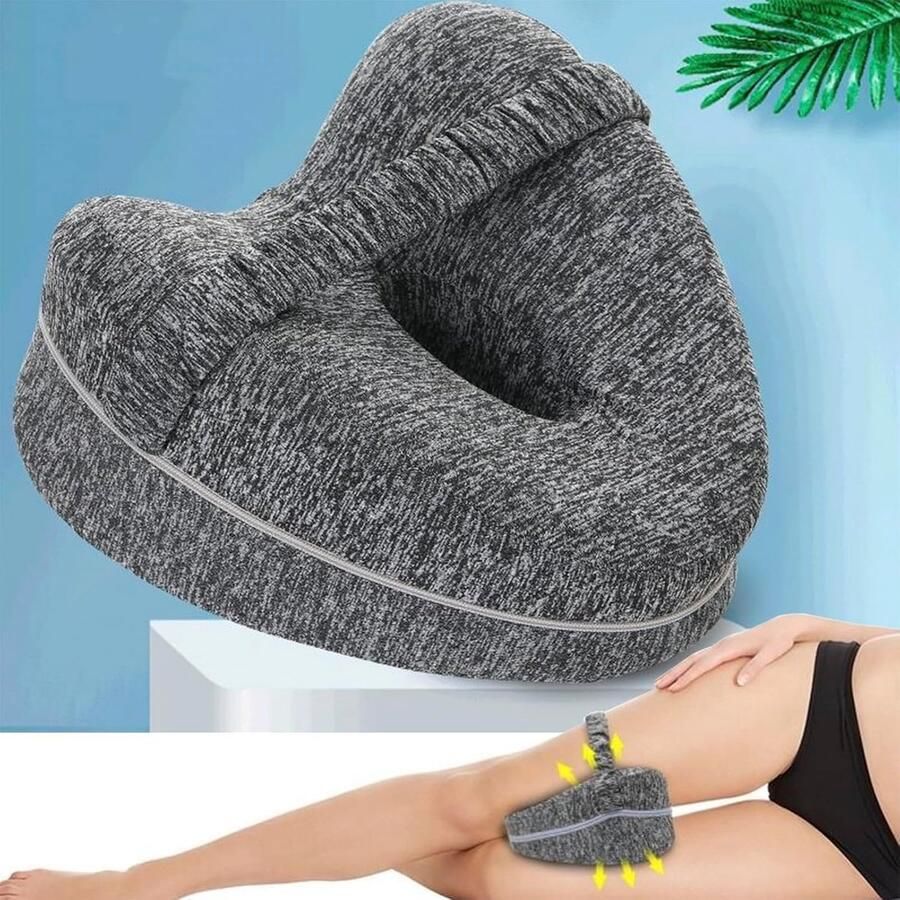 KZQ Orthopedisch kniekussen bed Ergonomisch beenkussen Zijslaperkussen Kniekussen zijslapers Kniebeschermer met elastische band Houdingcorrectie Ideaal bij rugpijn heuppijn artrose Hartvorm Traagschuim Grijs - Foto 2