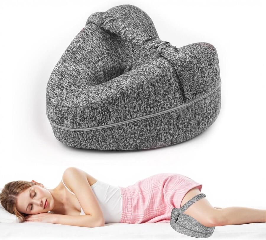 KZQ Orthopedisch kniekussen bed Ergonomisch beenkussen Zijslaperkussen Kniekussen zijslapers Kniebeschermer met elastische band Houdingcorrectie Ideaal bij rugpijn heuppijn artrose Hartvorm Traagschuim Grijs