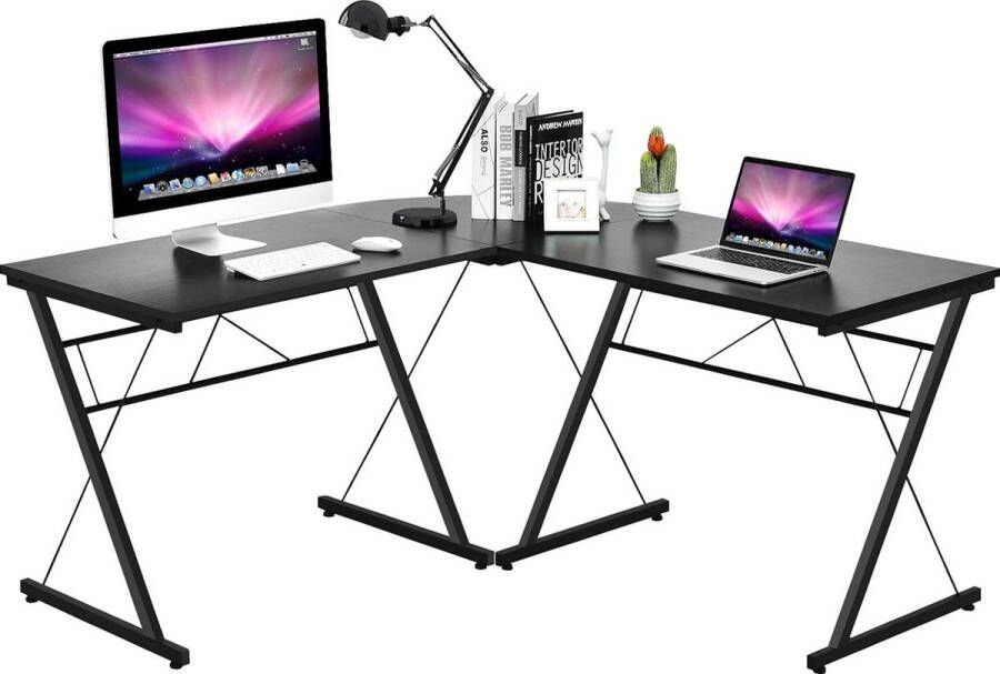 L-vorm computertafel schrijftafel computerbureau schrijftafel hoektafel hoekbureau 150x150x76cm (zwart)
