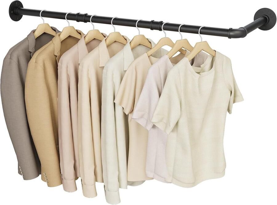 L-vorm industriële kledingstang wandmontage vintage kledingrek garderobestang voor badkamer hal keuken doe-het-zelf (B90 x D30 cm) zwart