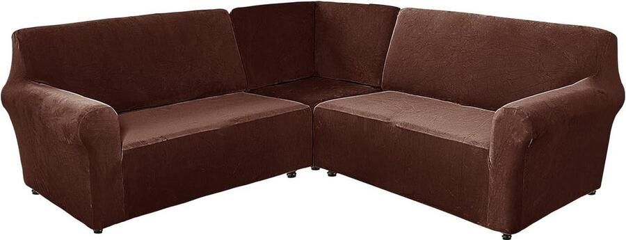 L-vorm stretch bankovertrek van fluweel 5-zits hoekbank antislip wasbaar meubelbescherming