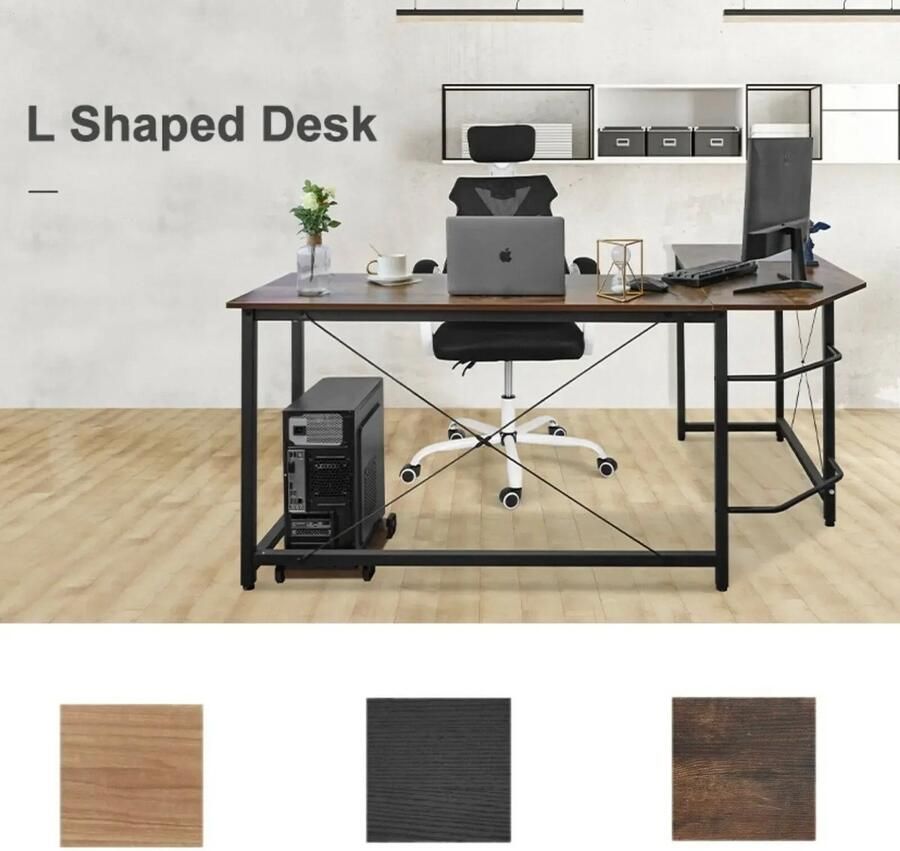 Corenia L-vormig Bureau Game Bureau Laptoptafel Desk Hoekbureau Geschikt voor Gaming Werk & Studie Tiger Wood 190cm x 120cm x 75cm Gaming Bureau