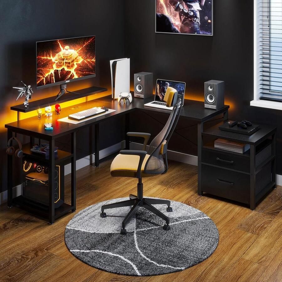 L-vormig bureau met opbergkast Hoekbureau met USB-oplaadpoort 1 stuk Zwart 165 5 x 148 cm