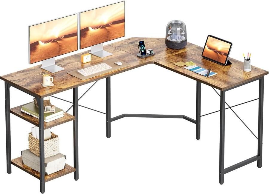 L-vormig bureau met planken Hoekbureau voor gaming en thuiskantoor 150 x 120 cm