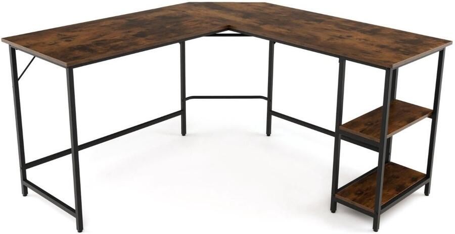 L-Vormig Computerbureau 138 cm Hoekbureau met Koolstofstalen Frame Rustiek Bruin