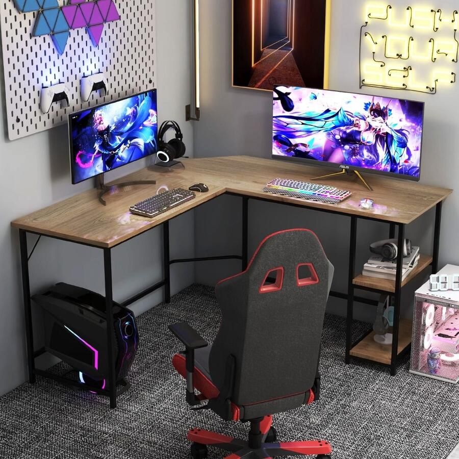 L-Vormig Computerbureau 138 cm Hoekbureau met Koolstofstalen Frame Rustiek Natuur