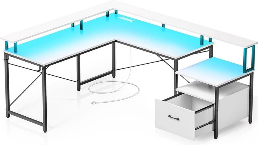 L-vormig Computerbureau met Stopcontact en LED-strip 68 Inch Gamingbureau en Thuisbureau