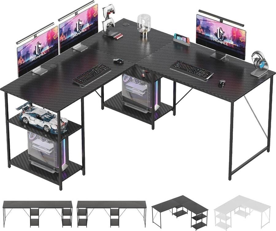 L-vormig Gamingbureau met Opbergruimte Ideaal voor Studie en Thuiswerk