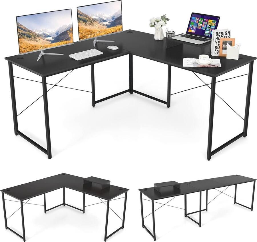 L-vormig Hoekbureau met Monitorstandaard en Kabelbeheer voor Thuiswerk en Gaming 150 x 150 cm