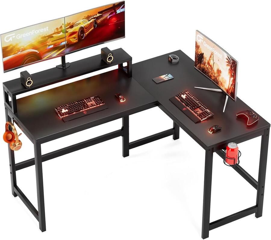 L-vormig Computerbureau Hoekbureau ruimtebesparend werkstation 128 cm zwart