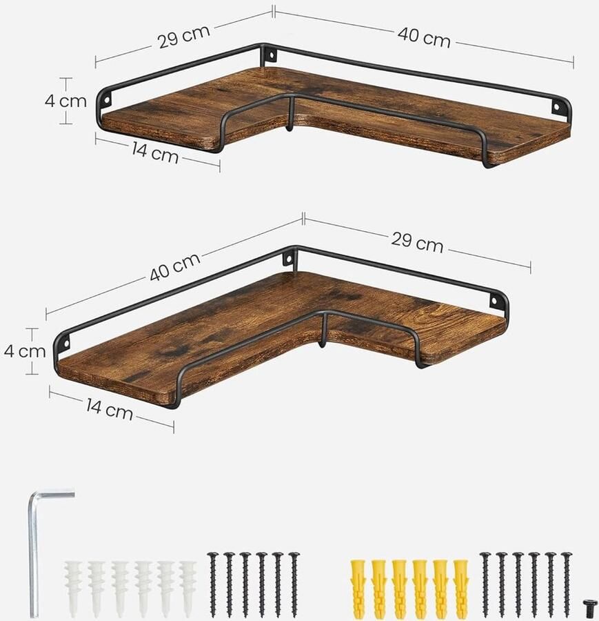 L-vormig hoekrek set van 2 wandrek industrieel design voor woonkamer slaapkamer keuken vintage bruin-zwart LLS831B01