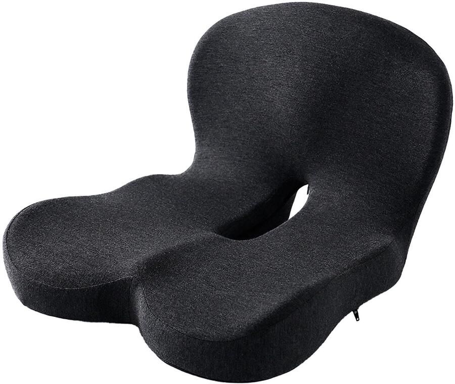 AULEDIO Geheugenschuim L-vormige Zitkussen met Rugsteun Ergonomisch Ontwerp Biedt Lumbale Ondersteuning om Vermoeidheid in de Onderrug te Verlichten Corrigeert Zithouding Beschermt de Rug Geschikt voor Bureaustoelen en Autostoelen Donkergrijs