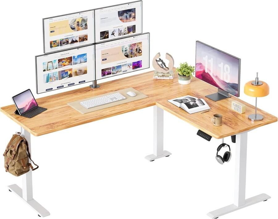 L-vormig Sta Hoekbureau Hoogte Verstelbaar Thuis Kantoor 160x140cm Gesplitste Plaat