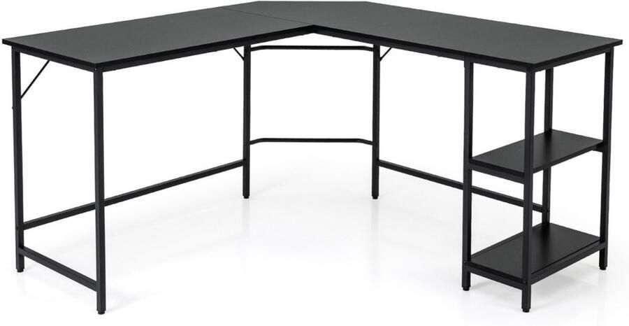 L-Vormig Werkstation 138 cm Hoekbureau met Koolstofstalen Structuur Zwart