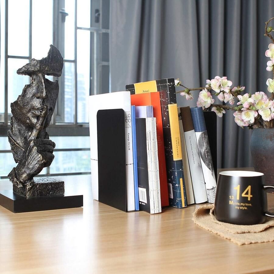 L-vormige antislip boekensteunen set van 2 20 x 10 x 13 cm zware metalen decoratieve boekensteunen boekenstandaard plank boekenkast houder thuis en school kantoor boekenplank boekensteun