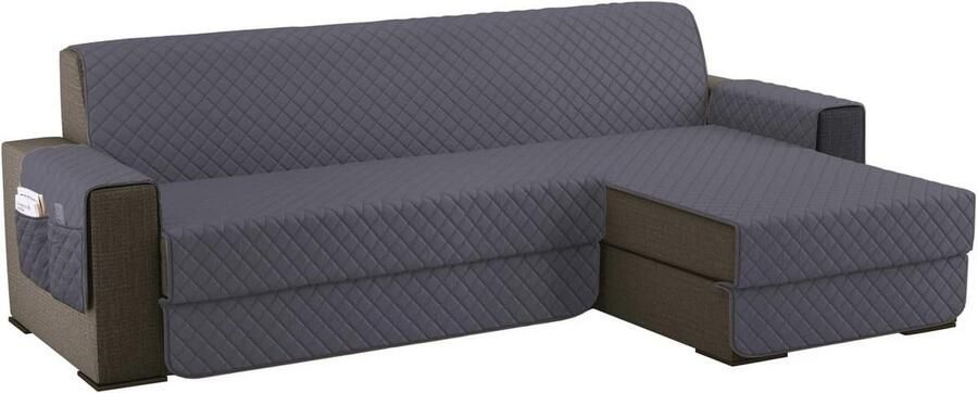 L-vormige bankhoes 250 cm Waterdicht & Omkeerbaar Geschikt voor alle banken Donkergrijs