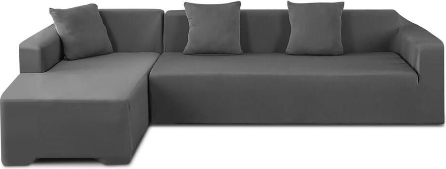 L-vormige bankhoes elastische hoekbankhoes universeel 1 stuk grijs stretch