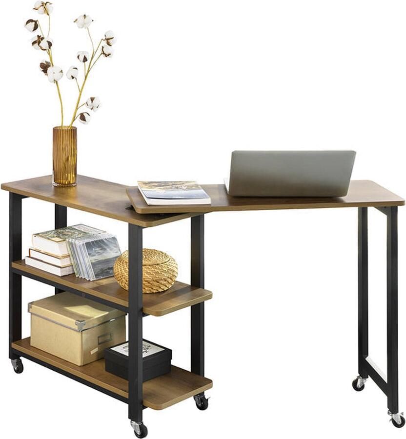 Rootz Living Rootz L-vormige bijzettafel salontafel hoekbureau industrieel ontwerp flexibel en mobiel met vergrendelbare wielen hoogwaardig metalen frame 133 cm x 69 cm x 30 cm