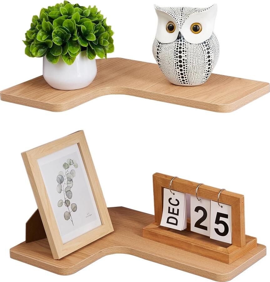 L-vormige Hoekplank Set van 2 Houten Wandplank 40 cm voor Keuken Badkamer Woonkamer en Slaapkamer