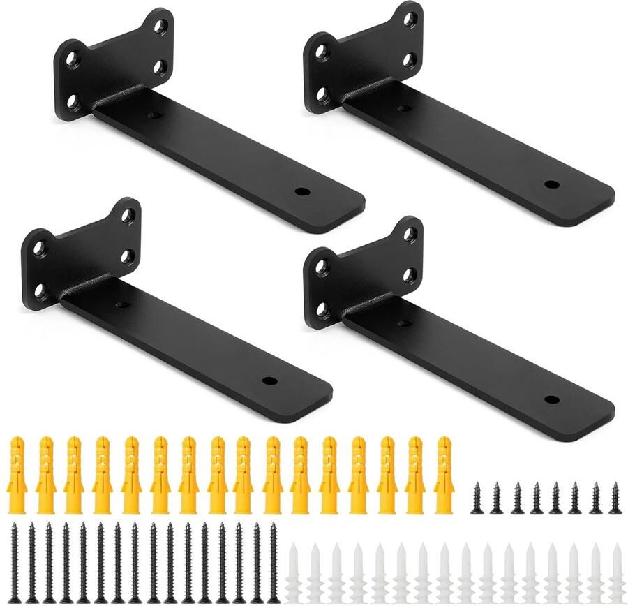 L-vormige Plankhouders Stabiel en Duurzaam Set van 4 Zwart Staal
