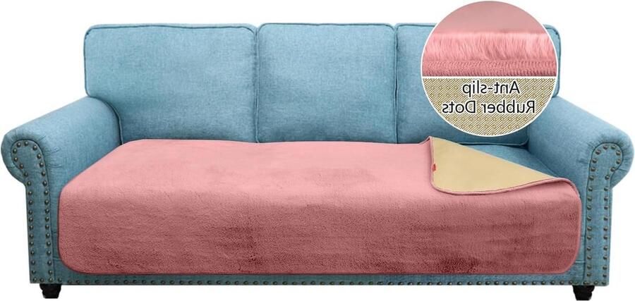 L-vormige sofa kussenslopen vergelijkbaar met konijnenbont antislip chaise lounge cover stijlvolle pluche 750GSM grote hoekbankhoes voor huisdieren chaise roze