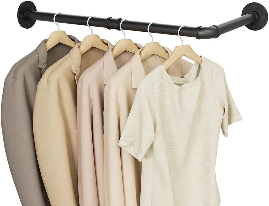 L-vormige wandgarderobe industriële stijl 1 stuk zwart roestvrij staal 60 x 30 cm