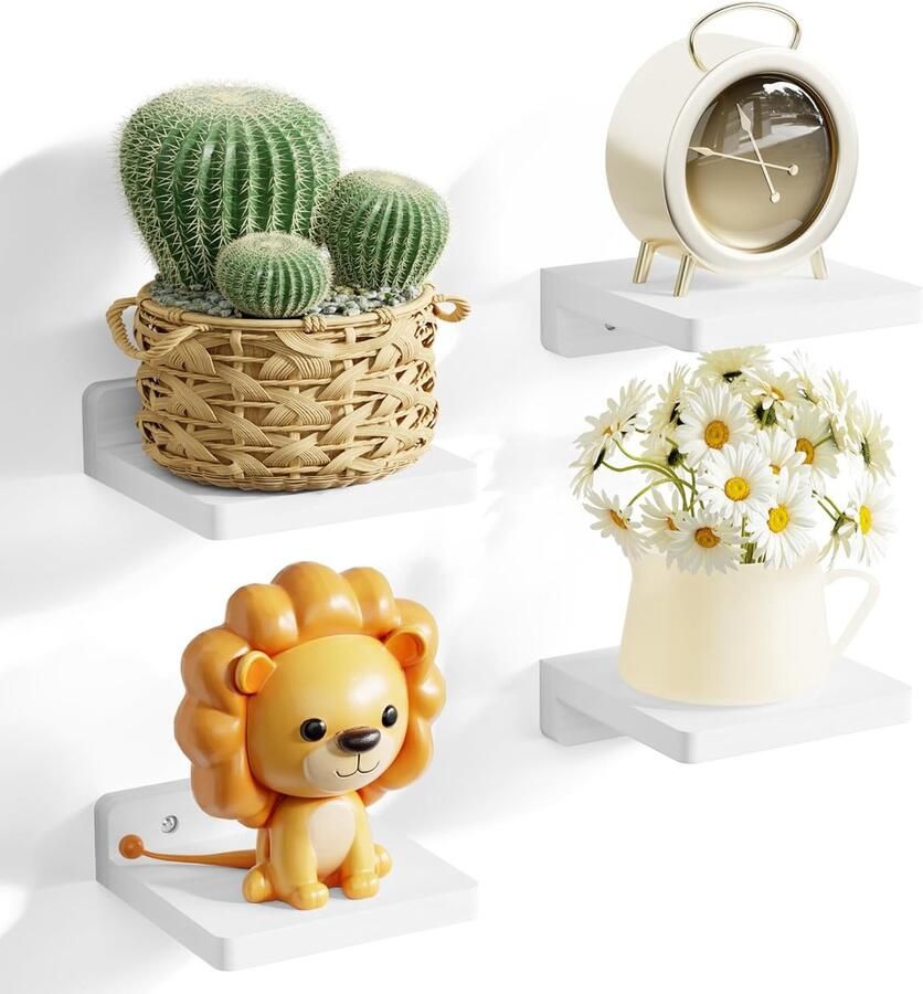 L-vormige wandplanken massief hout set van 4 zwart