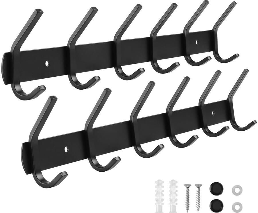 LA BONHEUR Kledinghaken 2 stuks wandhaken badkamer keuken deur garderobe kledinghaken roestvrij staal houder voor schilderproces (6 haken) 42 cm (zwart)