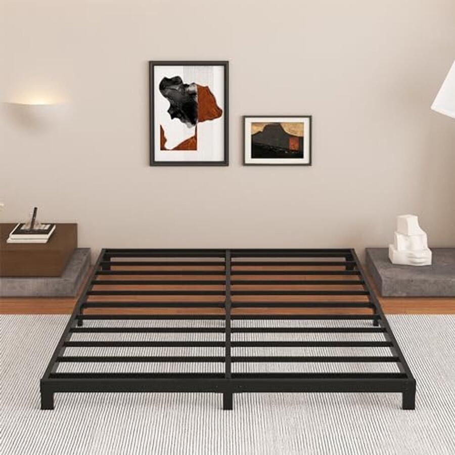 Laag Bedframe Volledig 5 Inch Heavy Duty Geen BoxSpring Nodig Eenvoudige Montage Geluidsvrij Zwart